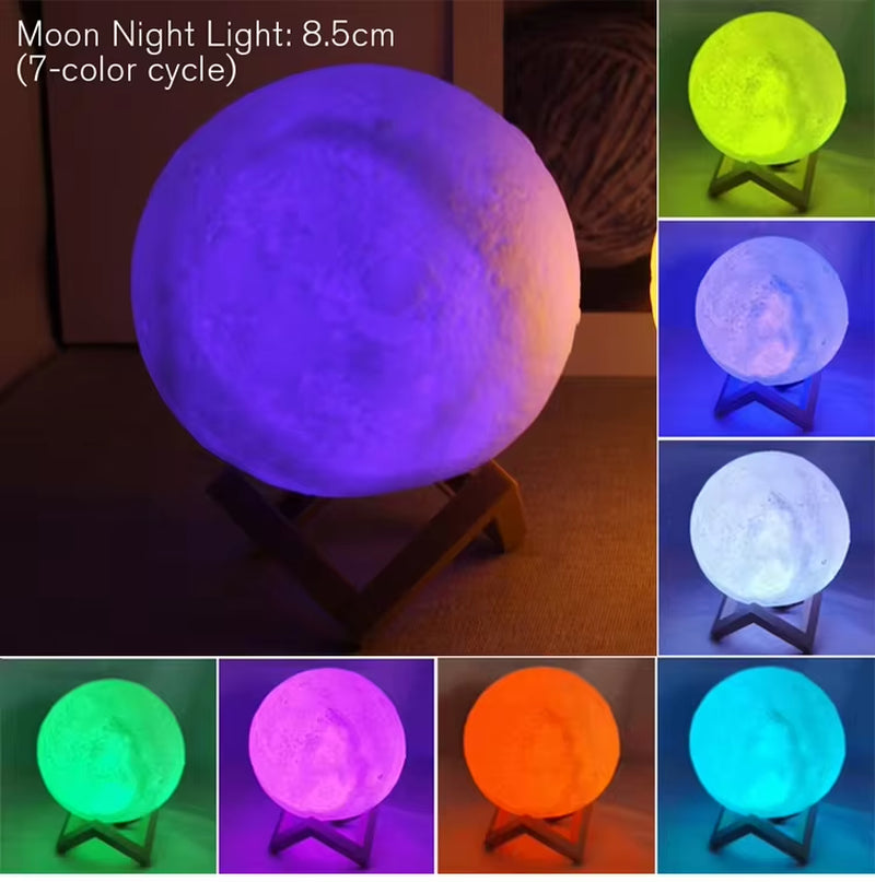 8Cm Moon Lamp LED Night Light Battery Powered with Stand Starry Lamp Bedroom Decor Night Lights Kids Gift Moon Lamp